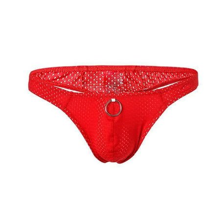 

JNGSA Men s Thong Underwear Ring Panties Fashion Breathable Nylon Mesh Thong Cool And Comfortable Red