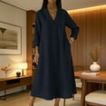 thumbnail image 2 of JGGSPWM Womens 3/4 Sleeve Linen Dress Casual Summer Dresses with Pockets Loose Midi A Line Flowy Dress Boho V Neck Sundress Blue M, 2 of 7