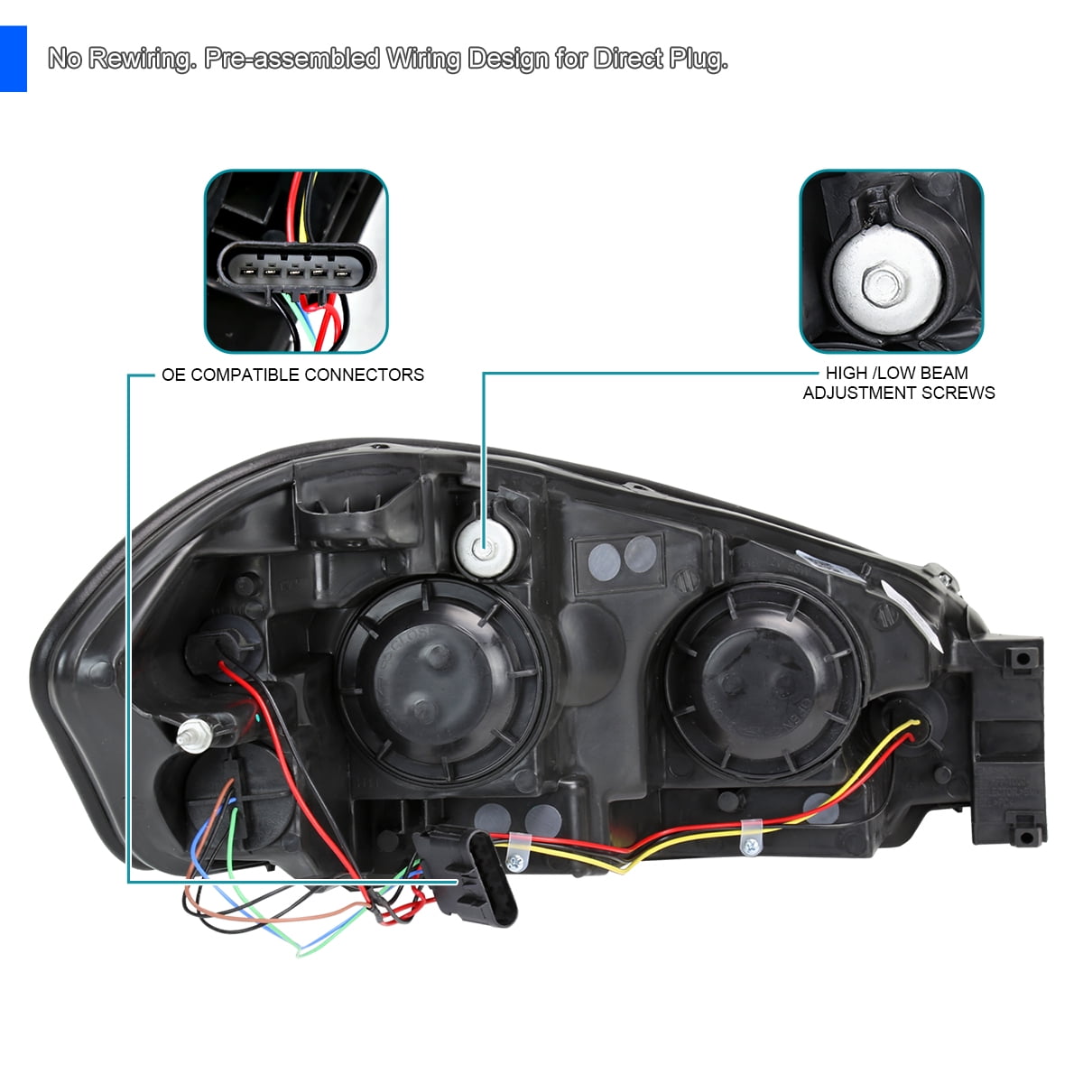Spec-D Tuning Chrome Headlights w/ LED Strip Compatible with 2006-2013 Chevy Impala, 2006-2007 Monte Carlo, Left + Right Pair Headlamps Assembly