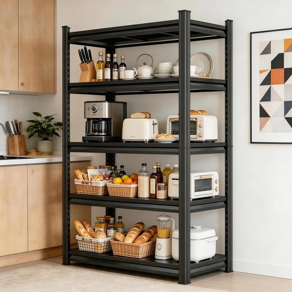 Metal Storage Shelf Adjustable Kitchen Storage Rack 78" H x 40" W Black Metal Shelving Heavy Duty Shelving Unit 2000LBS Shelvs for Kitchen Pantry Basement Garage