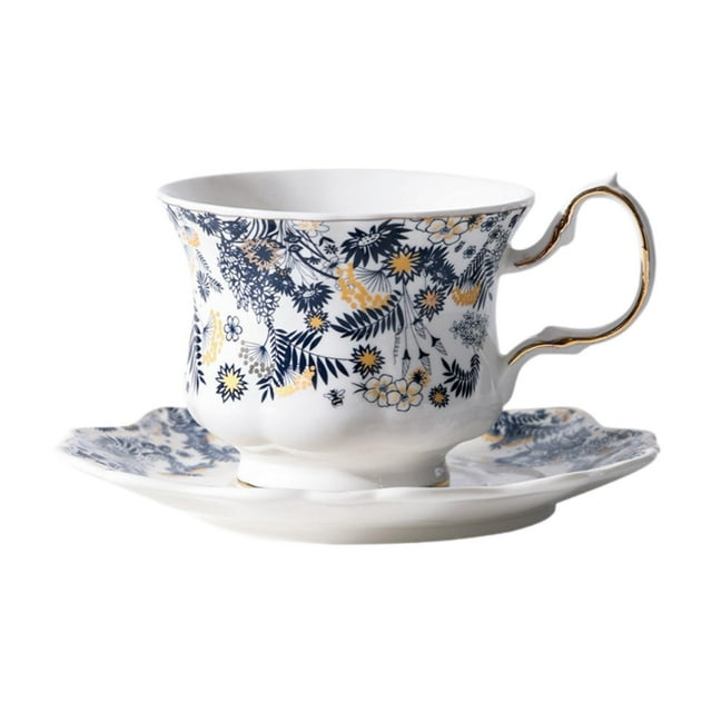 Juego de tazas y platillos, taza de café de cerámica, tazas de té florales, taza de latte, regalo para familiares y amigos.