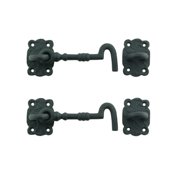 Renovators Supply Door Latch Lock 5.5" Black Wrought Iron Hook and Eye Latch for Door w/Screws
