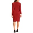 thumbnail image 3 of INSPIRE CHIC Boat Neck Dress for Women's Long Sleeves Ruched Wear to Work Midi Split Sheath Dress S Red, 3 of 5