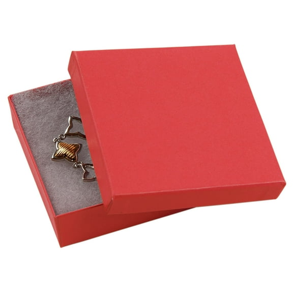 SSWBasics 3 ½ x 3 ½ x 1 inch Cotton Filled Red Jewelry Boxes - Pack of 100- Red Cotton Filled Jewelry Boxes - Multi Purpose Cardboard Jewelry Boxes for Retail - Jewelry Boxes Bulk