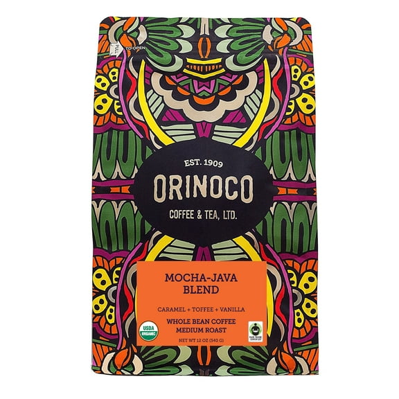 Orinoco, Mocha Java Blend, Organic Fair Trade, Whole Bean Coffee, Medium Roast 12 oz