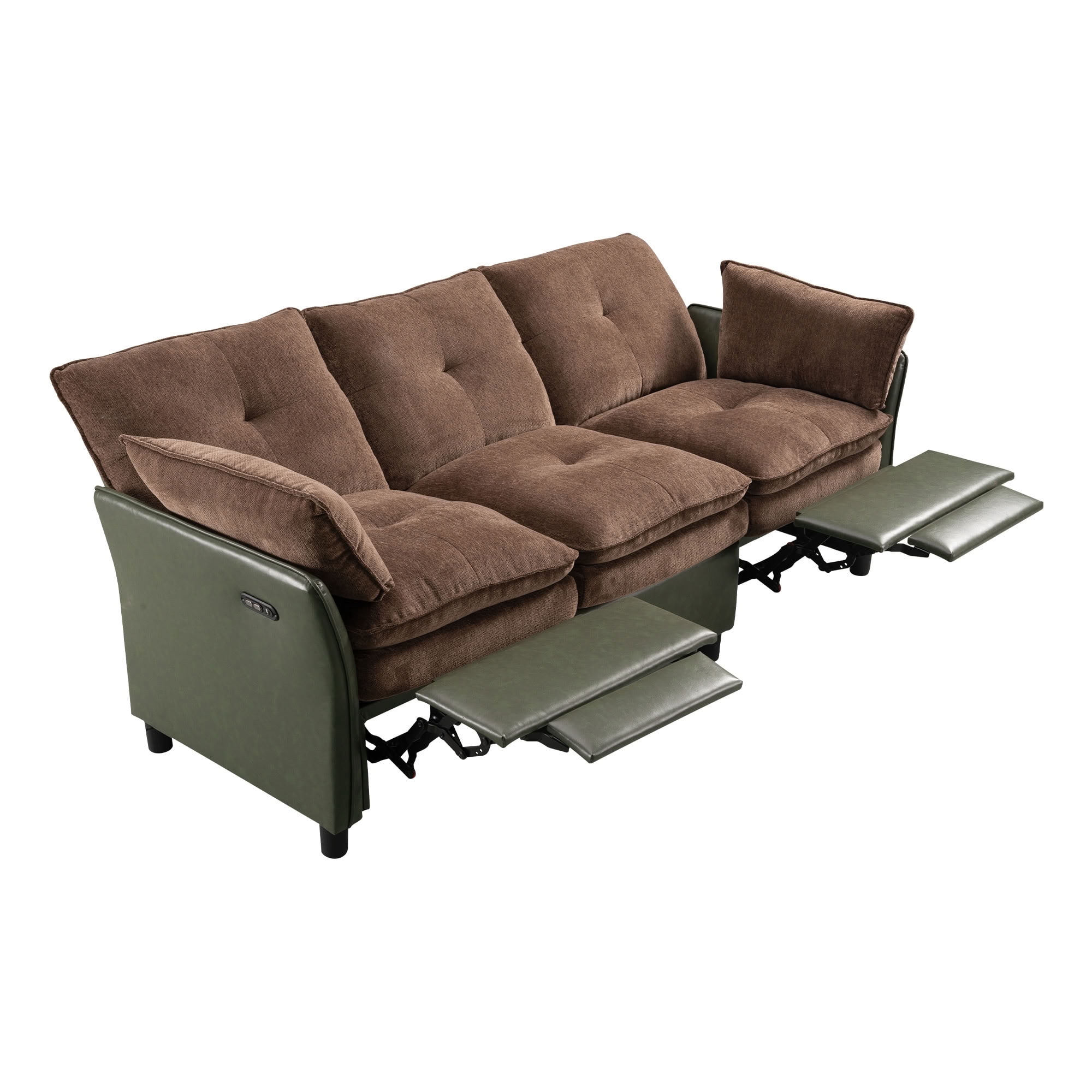 MAYEERTY 3-Seater Reclining Sofa with Extendable Footrest, Dual-Tone Linen & PU Leather Couch, 660 LBS Capacity for Living Room Apartment