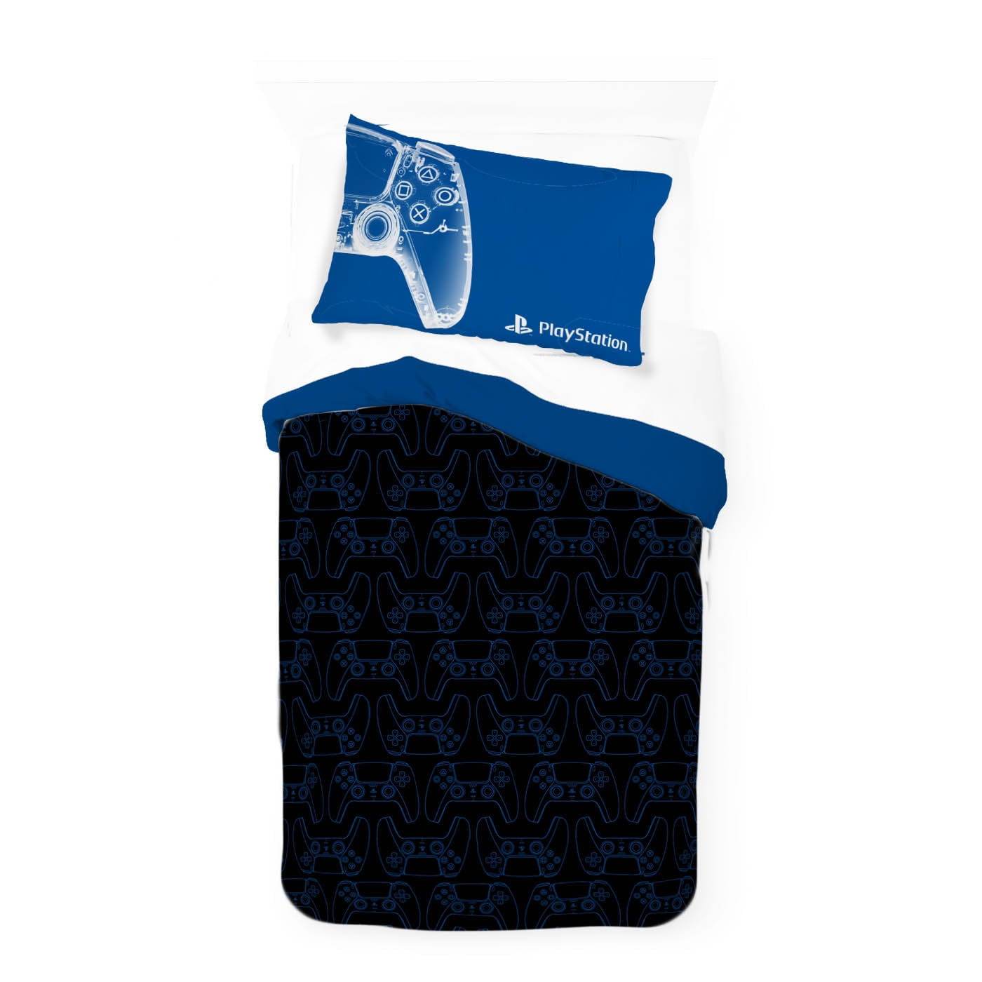 PlayStation X-Ray Kids 2 Piece Blue Reversible Comforter and Pillowcase Set, Twin/Full