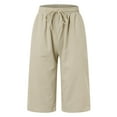thumbnail image 4 of Ediodpoh Womens Pants Fashion Solid Large Pocket Elastic Casual Cropped Pants 5/7 Shorts with Pockets Light Khaki L, 4 of 7