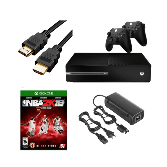 Microsoft Xbox One 500GB Gaming Console Bundle (Refurbished) – Includes NBA 2K16, 2 RetroFam Wired Controllers, HDMI & Power Supply