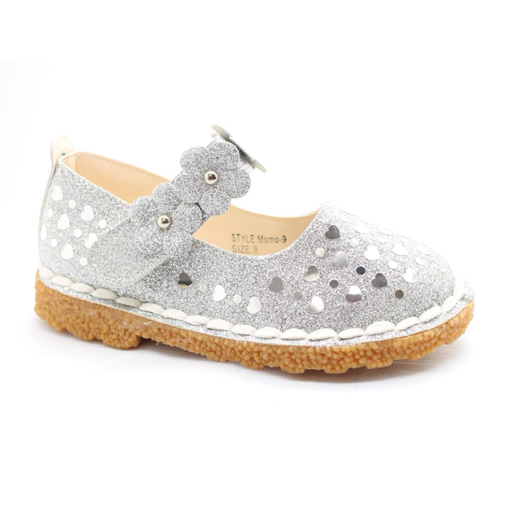 Bee Happy Little Girls Silver Glitter Heart Floral