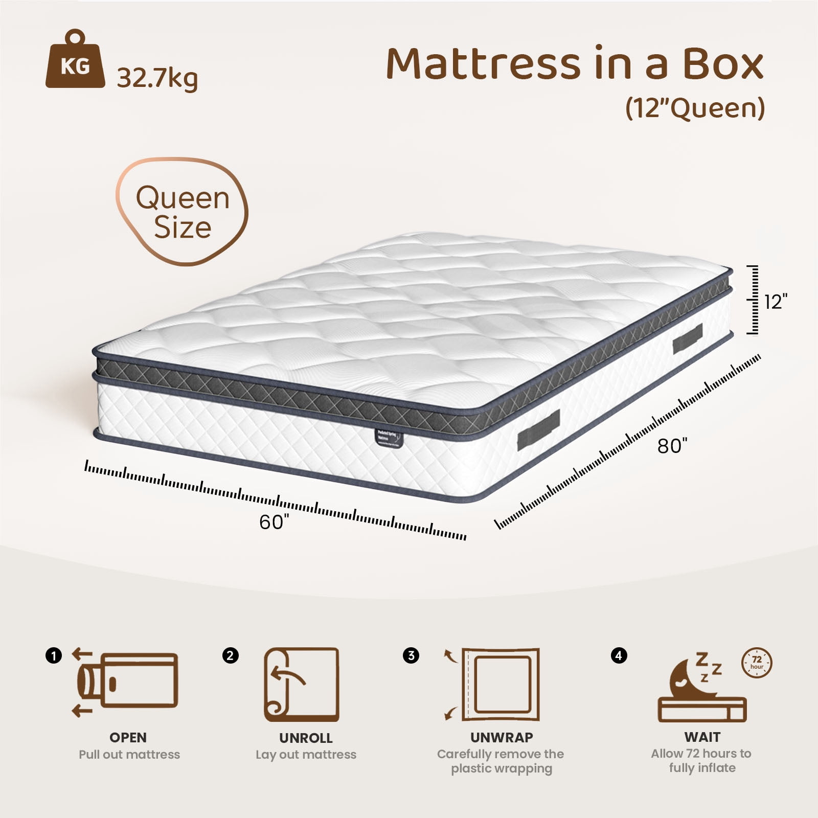 Bezzze 12 inch Queen Size Mattress, Hybrid Mattress in a Box, Individually Pocket Springs & Breathable Memory Foam, Medium Firm, CertiPUR-US Certified