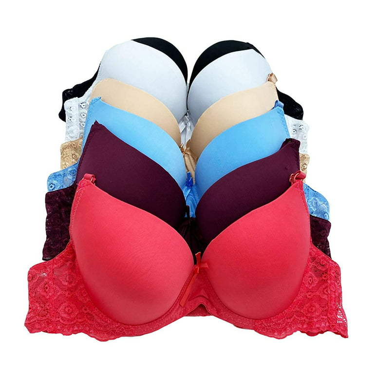 6 Pieces Underwired Pushup Women Gentle Push Up Bra B and C Cup (40C)