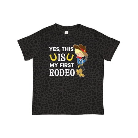 

Inktastic Yes This is My First Rodeo- Cowboy in Hat and Boots Gift Toddler Boy Girl T-Shirt