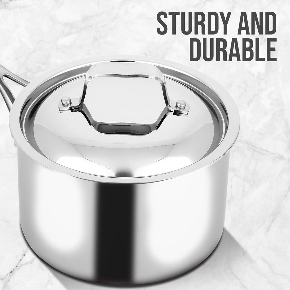 Nutrichef Stainless Steel Sturdy and Durable Stain-Resistant 3 Quart Kitchen Saucepot Lid W/ Handle