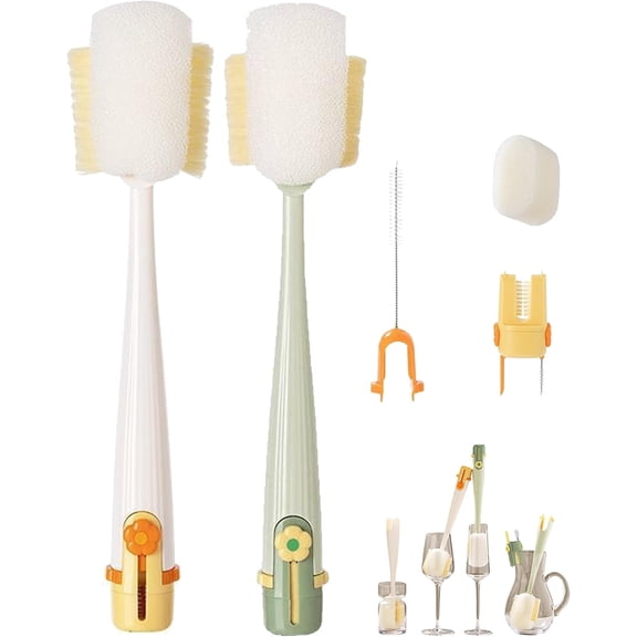 5 in 1 Bottle Cleaning Brush Set, Detachable Cleaning Brush with Silicone Bristles, Soft Without Scratching Surfaces, for Bottles, Tumblers, Cups, and Baby Bottles