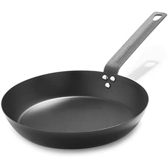 Pre-Seasoned Carbon Steel 10" Frying Pan Skillet, Cast Iron Lightweight, Durable, Sear Grill Broil Fry, Indoor Outdoor Cooking, Easy to Clean, Oven Safe, Induction, Steel Handle, Black Steel Handle