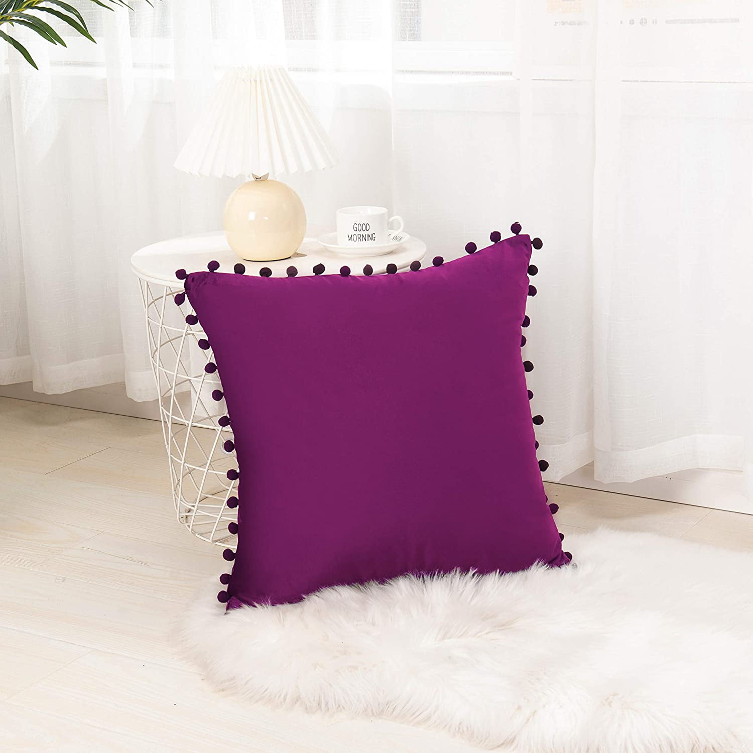 Velvet Soft Solid Decorative Square Throw Pillow Covers Set20 x 20 Inch Purple