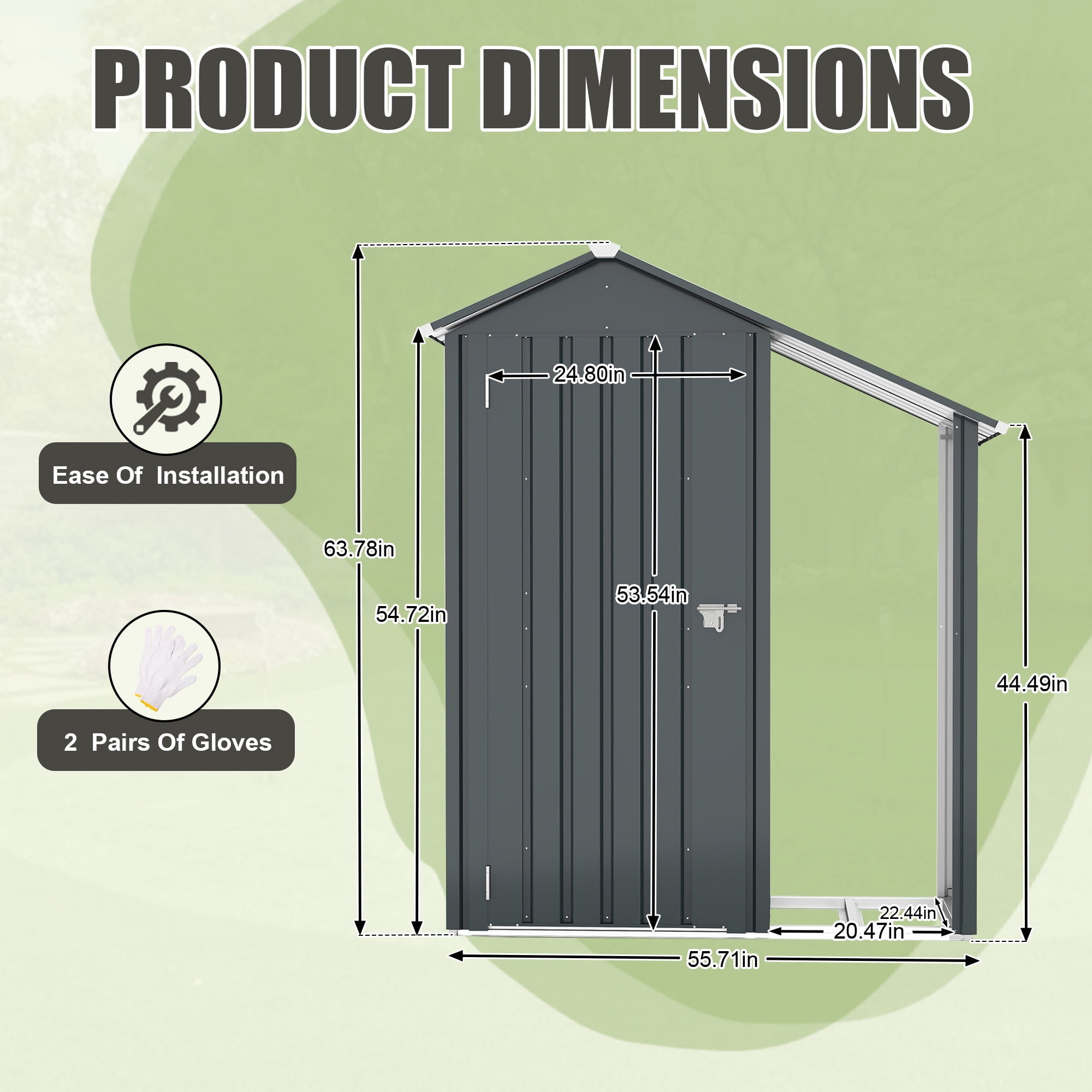 Metal Garden Shed, Small Outdoor Storage Shed with Lock, 2-in-1 Waterproof Galvanized Steel Tool Shed & Firewood Rack for Backyard, Patio, Dark Gray
