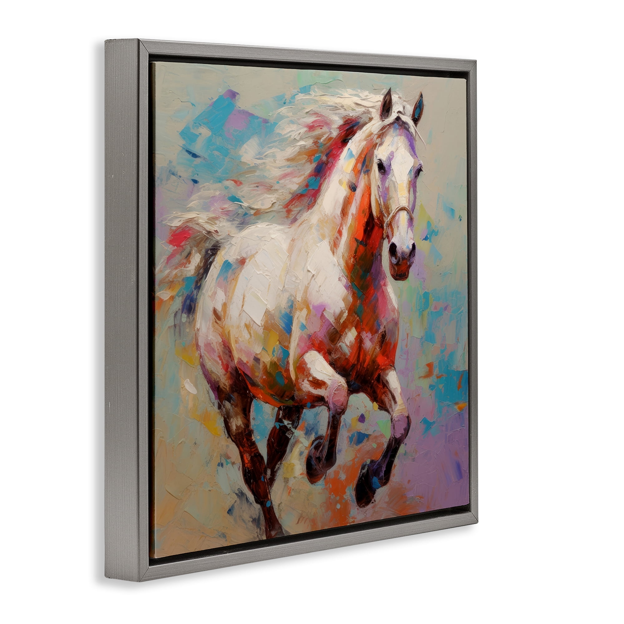 Stupell Industries Trotting Horse Abstraction Animals & Insects Painting Gray Floater Framed Canvas Art Print Wall Art, 25 x 25