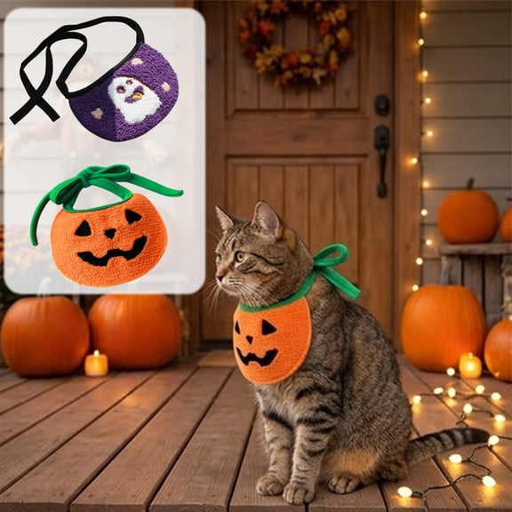 Aoznliie Dog Bandana, Halloween Pet Bib for Small Dogs up to 16 lb, 4.5x3 inch Washable Cat Bandana, Orange