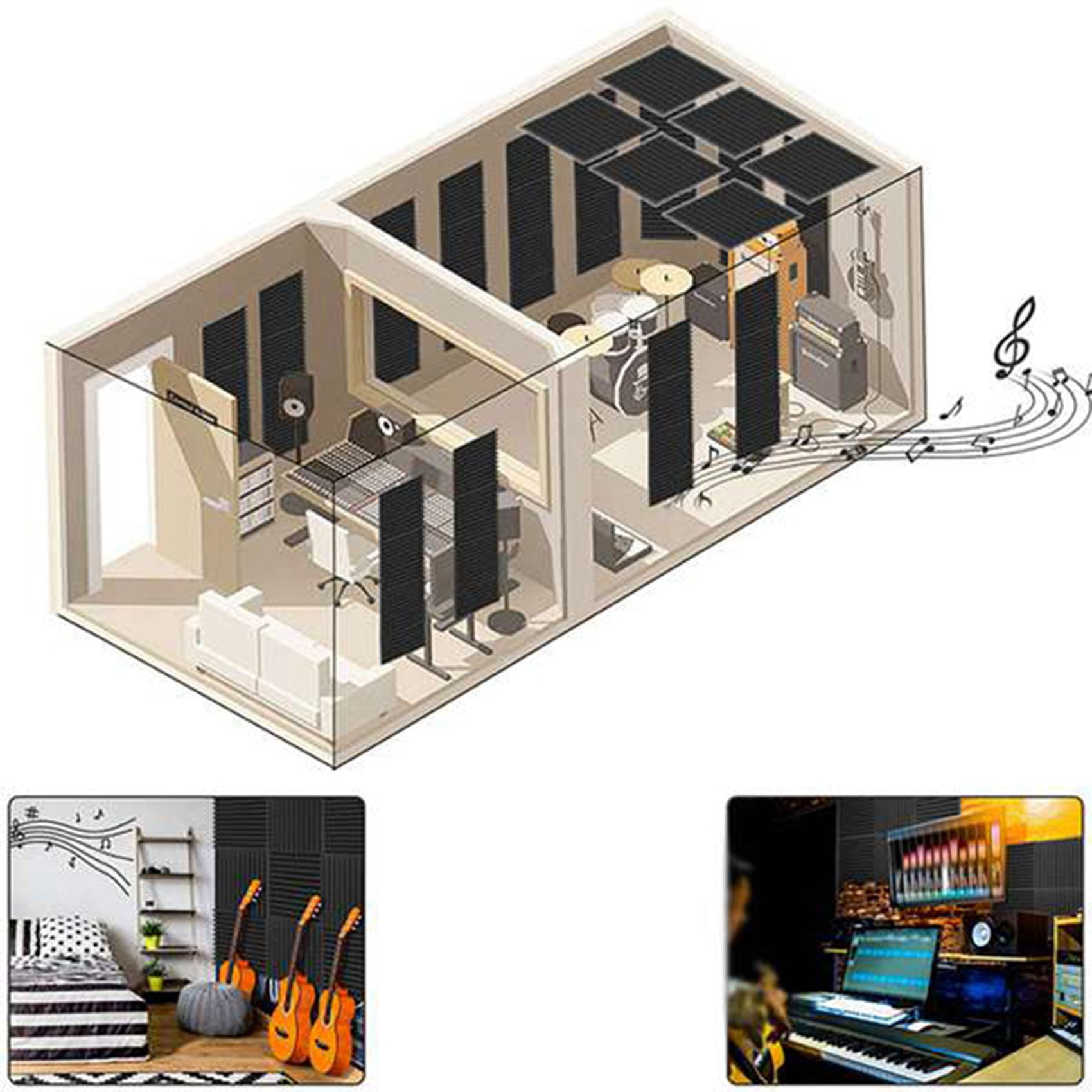 24 Pieces Acoustic Foam Panel Self-Adhesive,Acoustic Foam Panel,Sound Insulation Pad,Reduce Noise,for Studio Home Office,Black