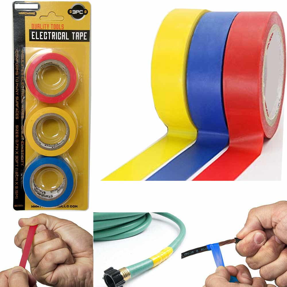 3pc Rolls Electrical Tape Wiring Harness Bright Colors Insulating Wires