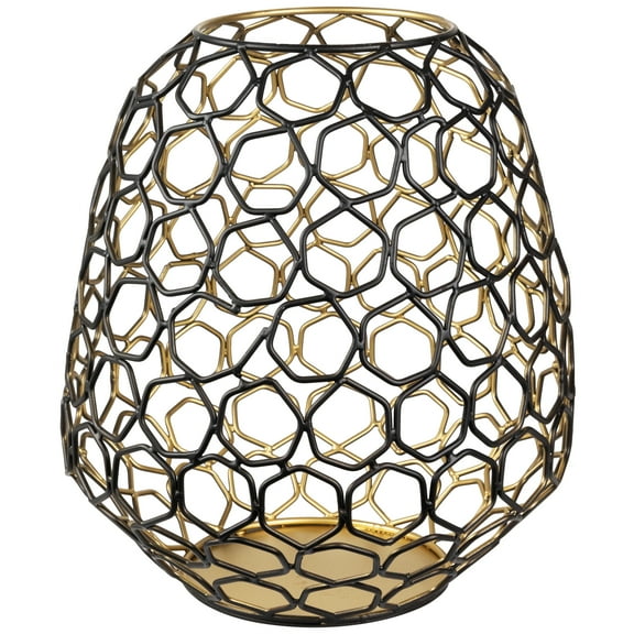 Northlight Small Geometric Cage Iron Pillar Candle Holder - 11" - Black and Gold