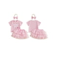 thumbnail image 2 of BemeyourBBs Toddler Baby Girl Birthday Outfits 1st 2nd 3rd 4th Birthday Summer Clothes Letter Embroidery Short Sleeve T Shirt Tops and Tulle Tutu Skirts Set Headband 3Pcs Set, 2 of 9
