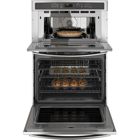 GE Profile - 30" Built-In Single Electric Convection Wall Oven with Built-In Microwave - Stainless Steel