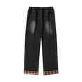 thumbnail image 6 of YUELONGHU Adult Men Casual Pants Mens Casual Pants Men's Casual Denim Trousers Leg Splicing Checkered Design Straight Loose Trousers Casual Color Blocking Elastic Waist Design Jeans, 6 of 6