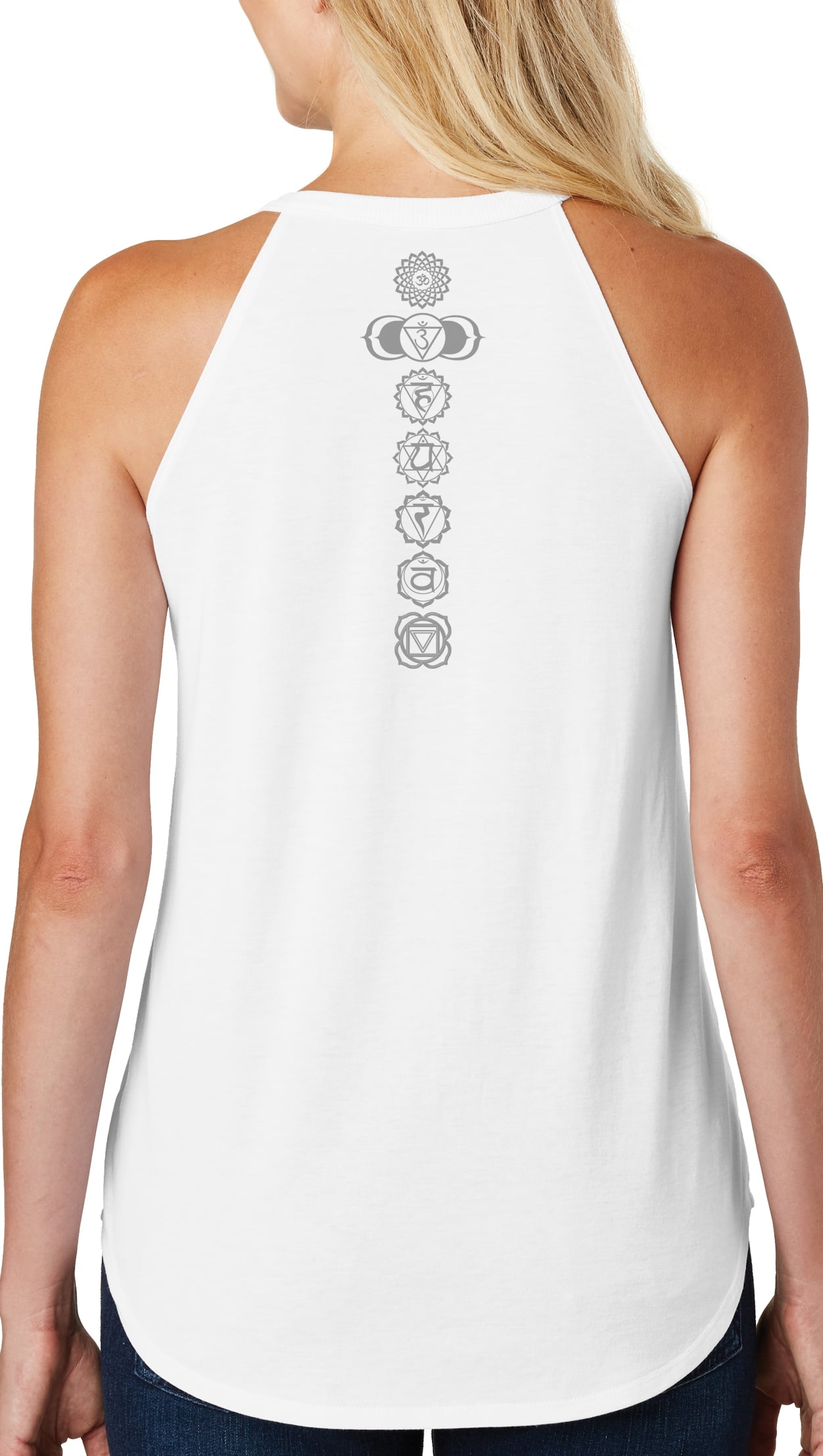 Women's 7 Grey Chakras Yoga Tank Top (back print), Small White