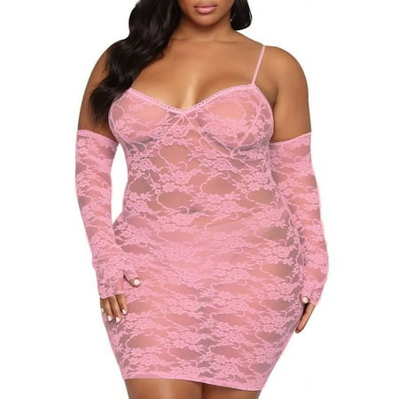 GORHGORH Plus Size Bobydoll Lace Sexy Nightdress Womens Plus Lingerie with Nipple & Thongs