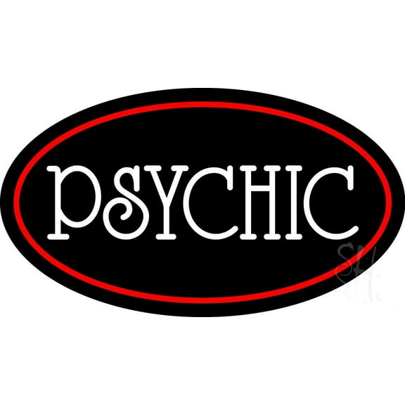 White Psychic With Red Border LED Neon Sign 20" Tall x 37" Wide - inches Black Square Cut Acrylic Backing, with Dimmer - Bright and Premium built indoor LED Neon Sign for Storefront.