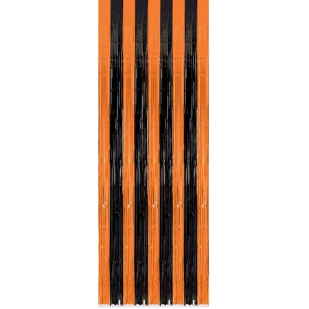 Orange and Black Fringe Door Curtain, 3ft x 8ft
