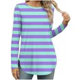 thumbnail image 3 of DDAPJ pyju Womens Striped T-shirts Crewneck Loose Fit Tunic Tops Fall Casual Blouses Ofertas del día Light Blue XL, 3 of 8