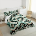 thumbnail image 3 of Manfei Western Boho Print Full Size Comforter Sets,Ancient Aztec Geometric Bedding Comforter Set,Cyan Black Bedding Sets For Men Women,Super Cozy Room Decor Reversible,3-Piece, 3 of 8