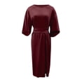 thumbnail image 4 of 2025 Vestido elegante de color liso para mujer con cintura alta, mangas murciélago, estilo informal, mezcla de poliéster, vestido de fiesta para todas las estaciones, 4 of 4