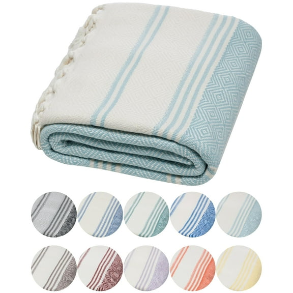 DEMMEX Organic Turkish Cotton Soft Bath Towel - Luxury Oversized Peshtemal for Bathroom, Bath Sheet - Lightweight Quick-Drying Beach Towel - Prewashed, Diamond Weave, 71x36'' (Greyblue)