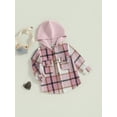 thumbnail image 3 of Suealasg Kids Girls Plaid Shirts Jacket 1T 2T 3T 4T 5T 6T Little Girls Long Sleeve Button Closure Hooded Outwear Tops Child Girls Fall Clothes with Pockets, 3 of 9