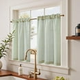 thumbnail image 2 of Linen Kitchen Curtains 36 Inch Length Striped Tier Curtains Ticking Stripe Small Drapes for Living Room Bathroom Cafe Small Window Farmhouse Rustic Pinstripe Rod Pocket 2 Panels Sage Green, 2 of 8
