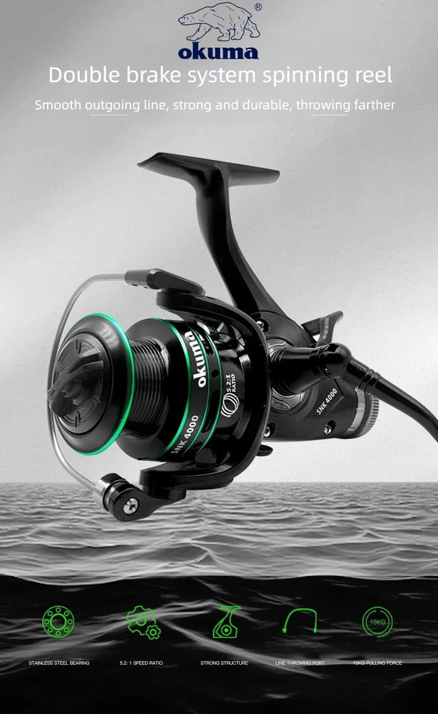 Front and rear brake dual release Speed ratio5.2:1 Fishing Reel spinning wheel