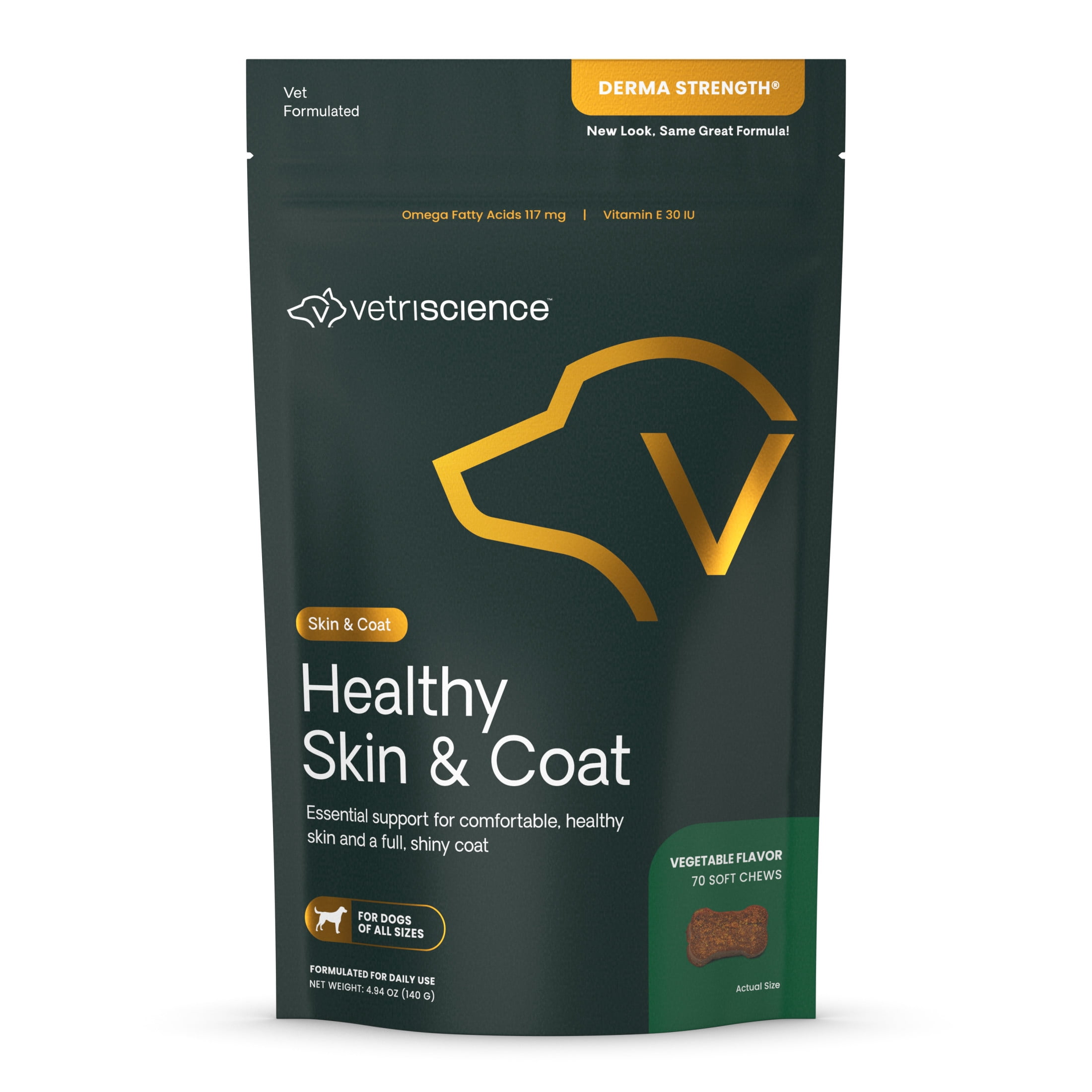 (6 pack) VetriScience Healthy Skin & Coat Chews for Dogs, Veggie, 70 Count