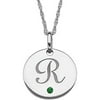 Personalized Initial and Birthstone Sterling Silver Disc Pendant, 20"