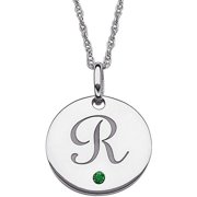 Personalized Initial and Birthstone Sterling Silver Disc Pendant, 20"