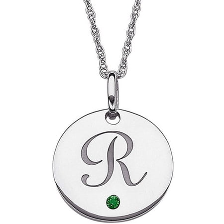 Personalized Initial and Birthstone Sterling Silver Disc Pendant, 20"