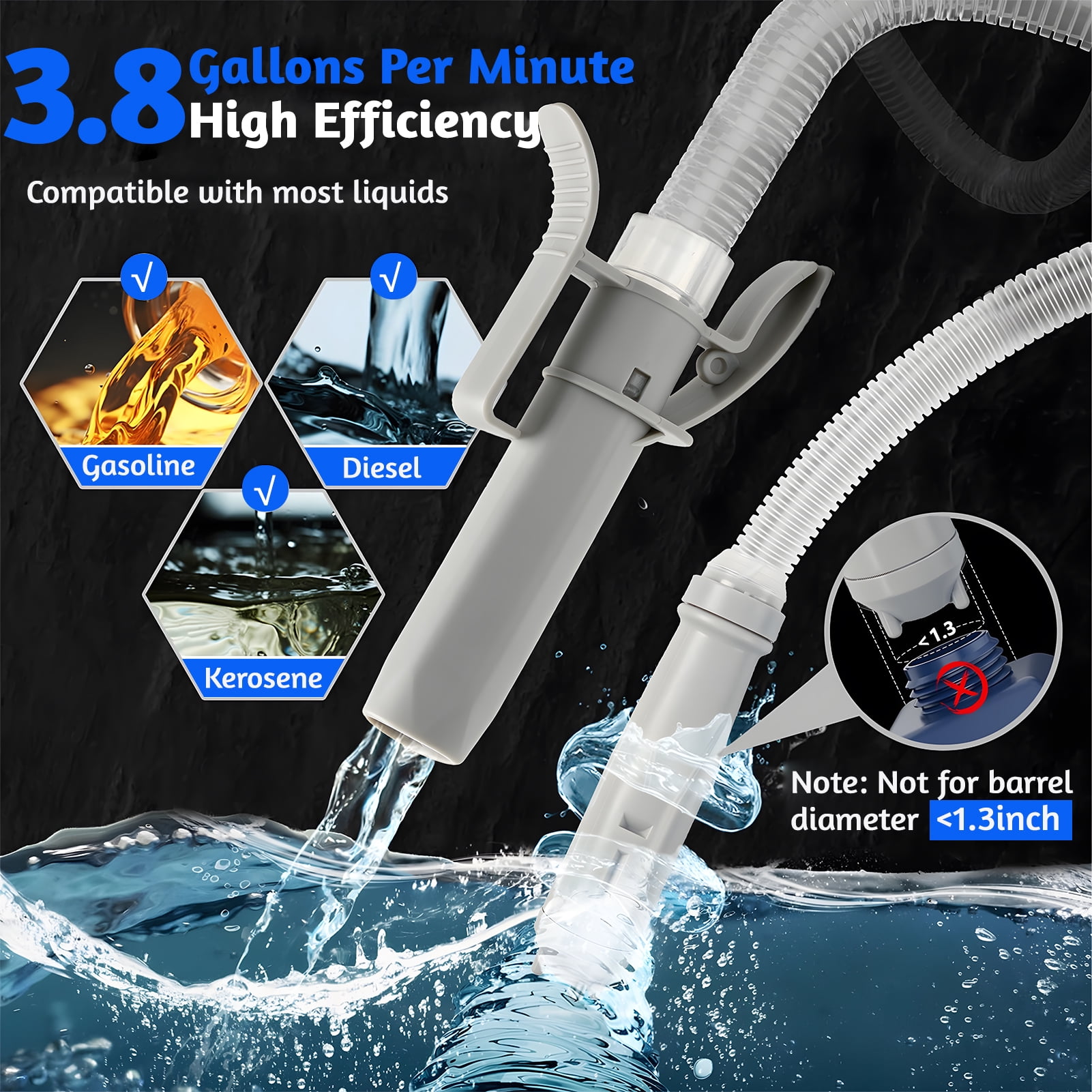 West Bay Automatic Electric Fuel Transfer Pump with Auto-Stop, 3.8GPM & 54" Hose & 4 Size Adapters Gas Can Pump with Leak Protection for Gasoline, Diesel, Kerosene, Gifts for Men Dad Him