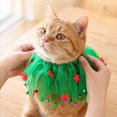 thumbnail image 4 of Green Dog Collar with Red Stars and Bells, Adjustable Fit, Green Tulle, for Small Dogs and Cats, Decorative Collar, 4 of 5