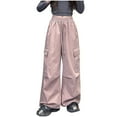 thumbnail image 2 of Lopecy-Sta Girls Cargo Pants 5-15 Years Kids Solid Color Wide Leg Cargo Pants Y2k Street Trousers with Pockets, 2 of 6