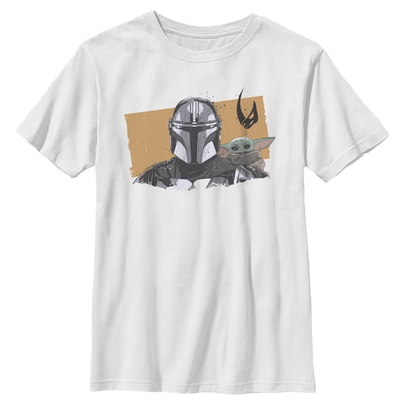 Boys Star Wars: The Mandalorian and Grogu Bounty Hunter and The Child Portrait T Shirt