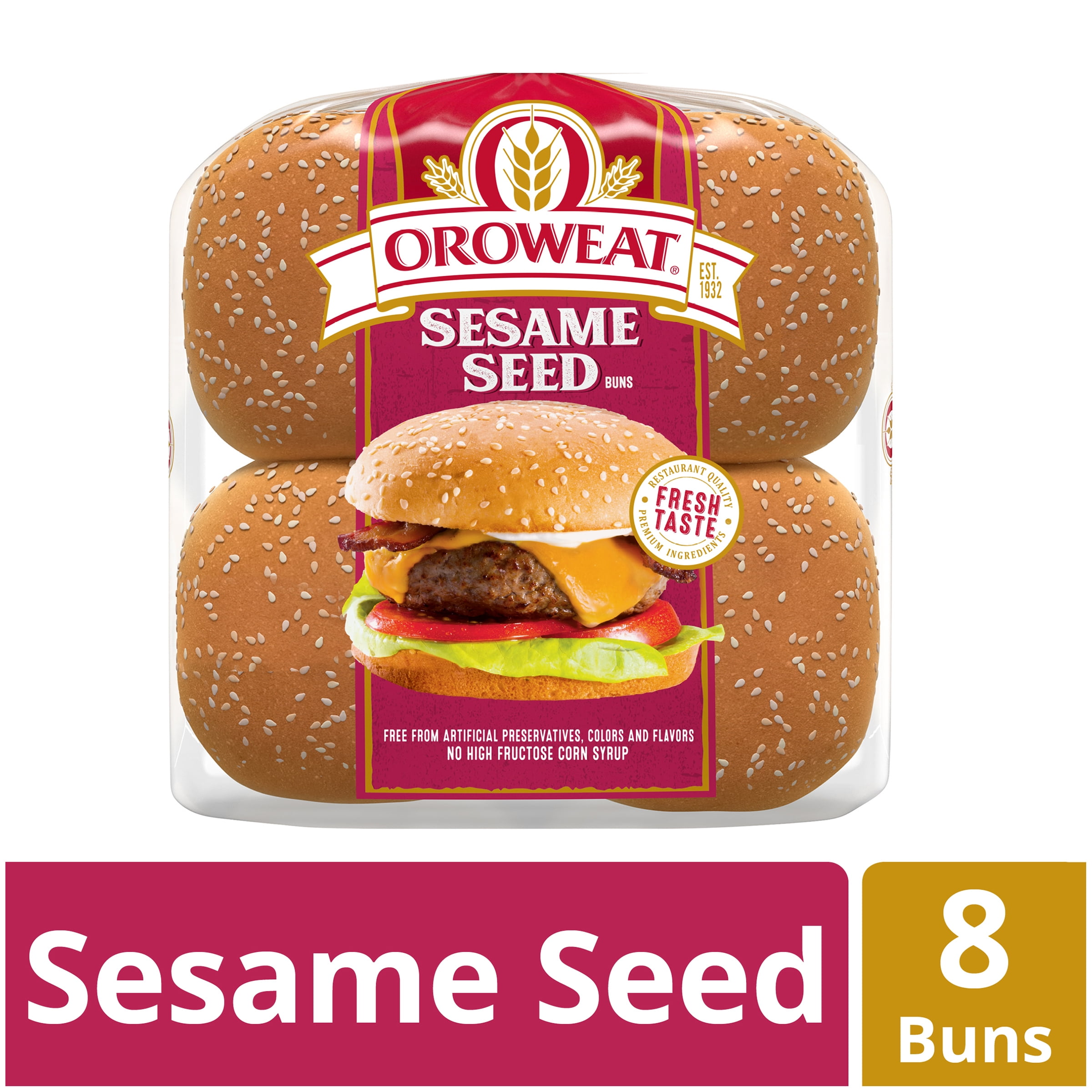 Oroweat Sesame Seeded Regular Sandwich Rolls, Shelf-Stable, 8 Buns, 16 oz